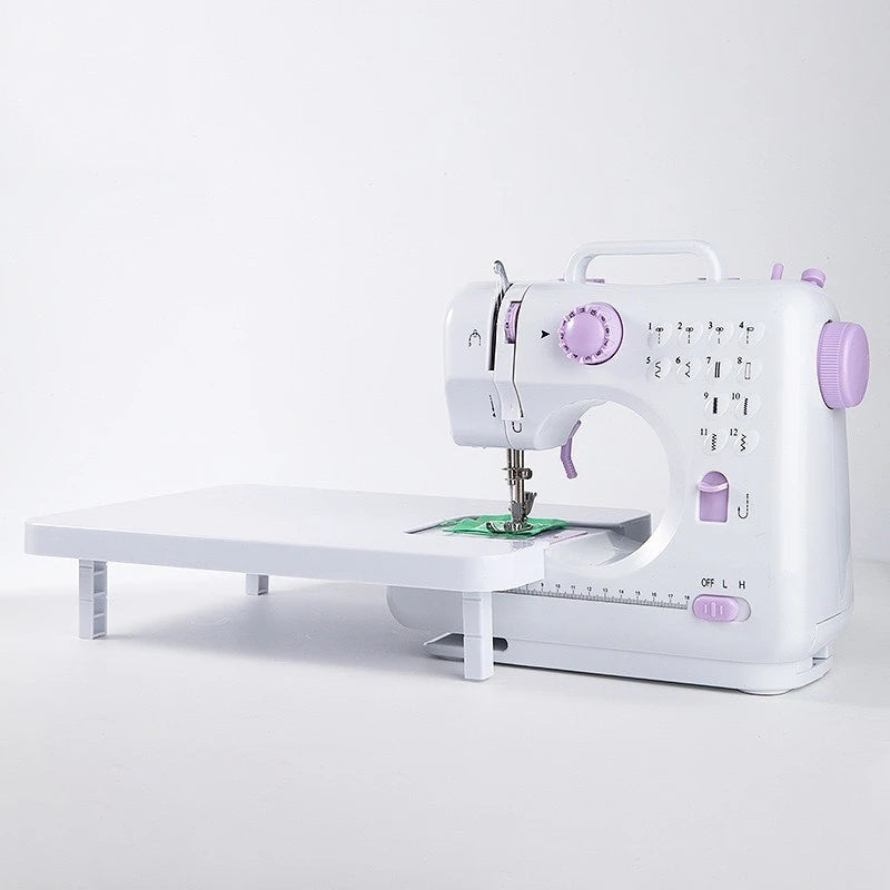 Mini Maquina Portátil Elétrica c/ 12 pontos de costura Bivolt 110v/220v + KIT DE LINHAS + MESA EXTENSORA GRÁTIS