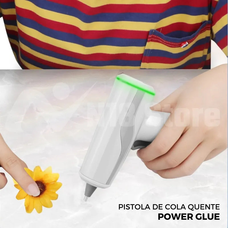 Pistola de cola quente sem fio e recarregável - POWER GLUE + 10 BASTÕES DE BRINDE