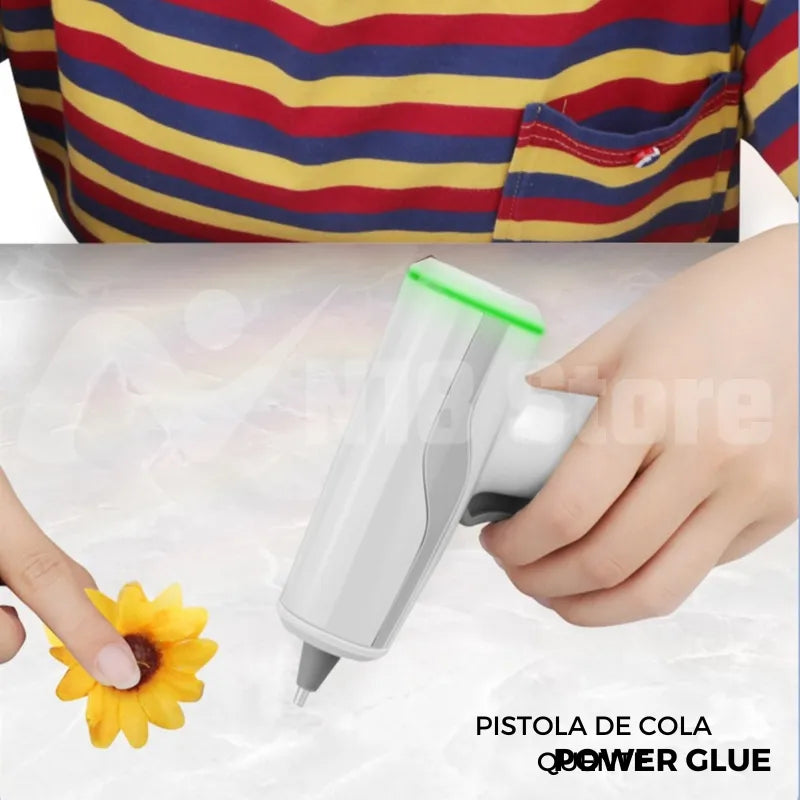 Pistola de cola quente sem fio e recarregável - POWER GLUE + 10 BASTÕES DE BRINDE